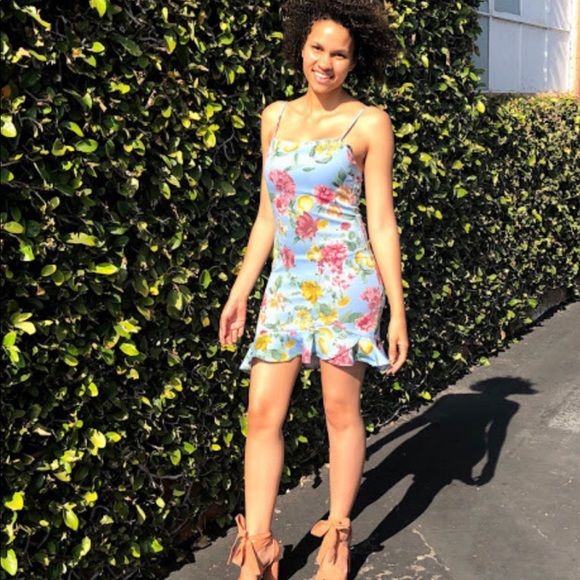 Floral-Ruffle Hem Mini Dress - Picture 2 of 3